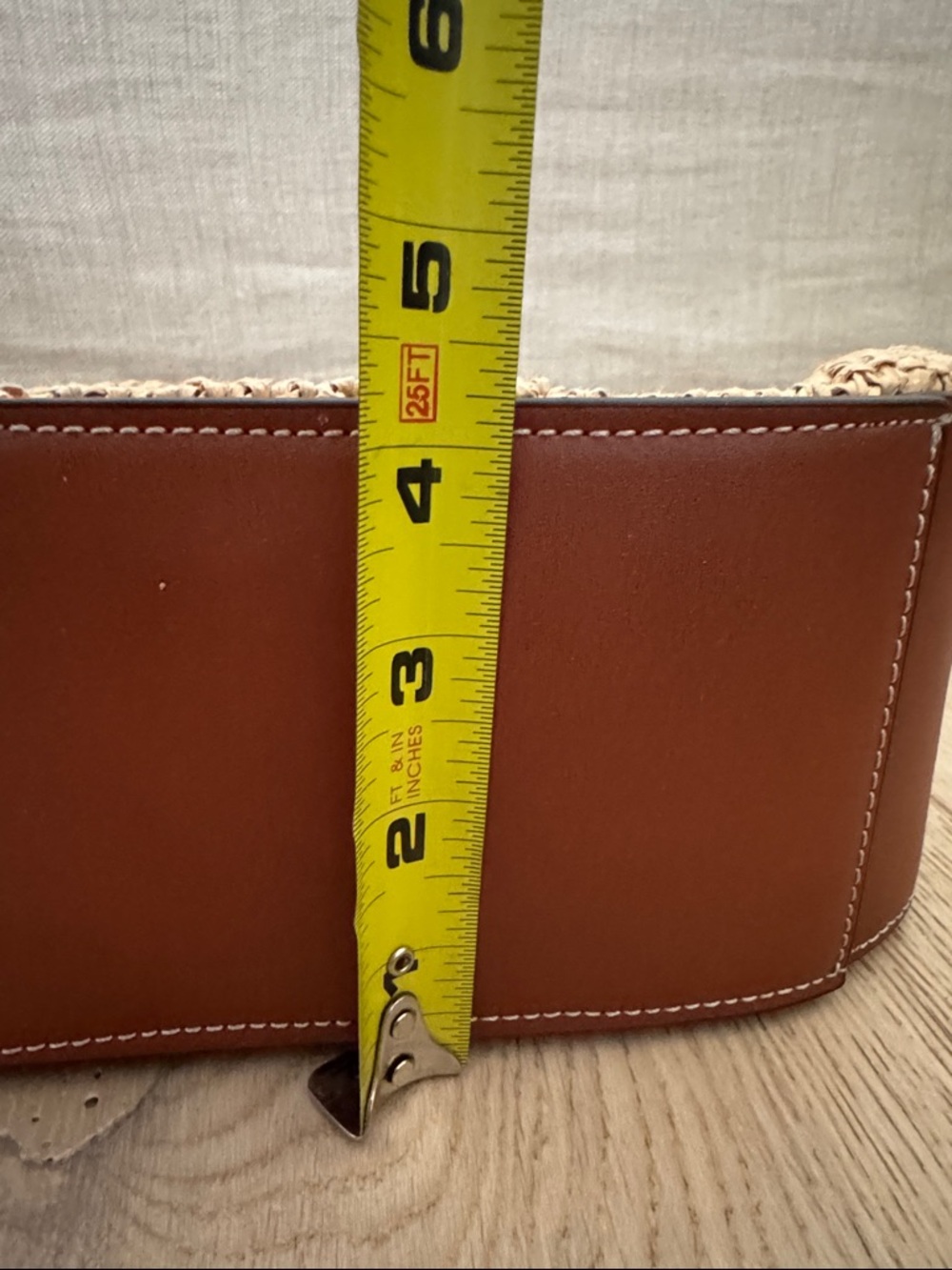 Mango Beige Woven Shoulder Bag w/Brown Leather Handle.Zipper & magnetic closure. - Picture 11 of 13